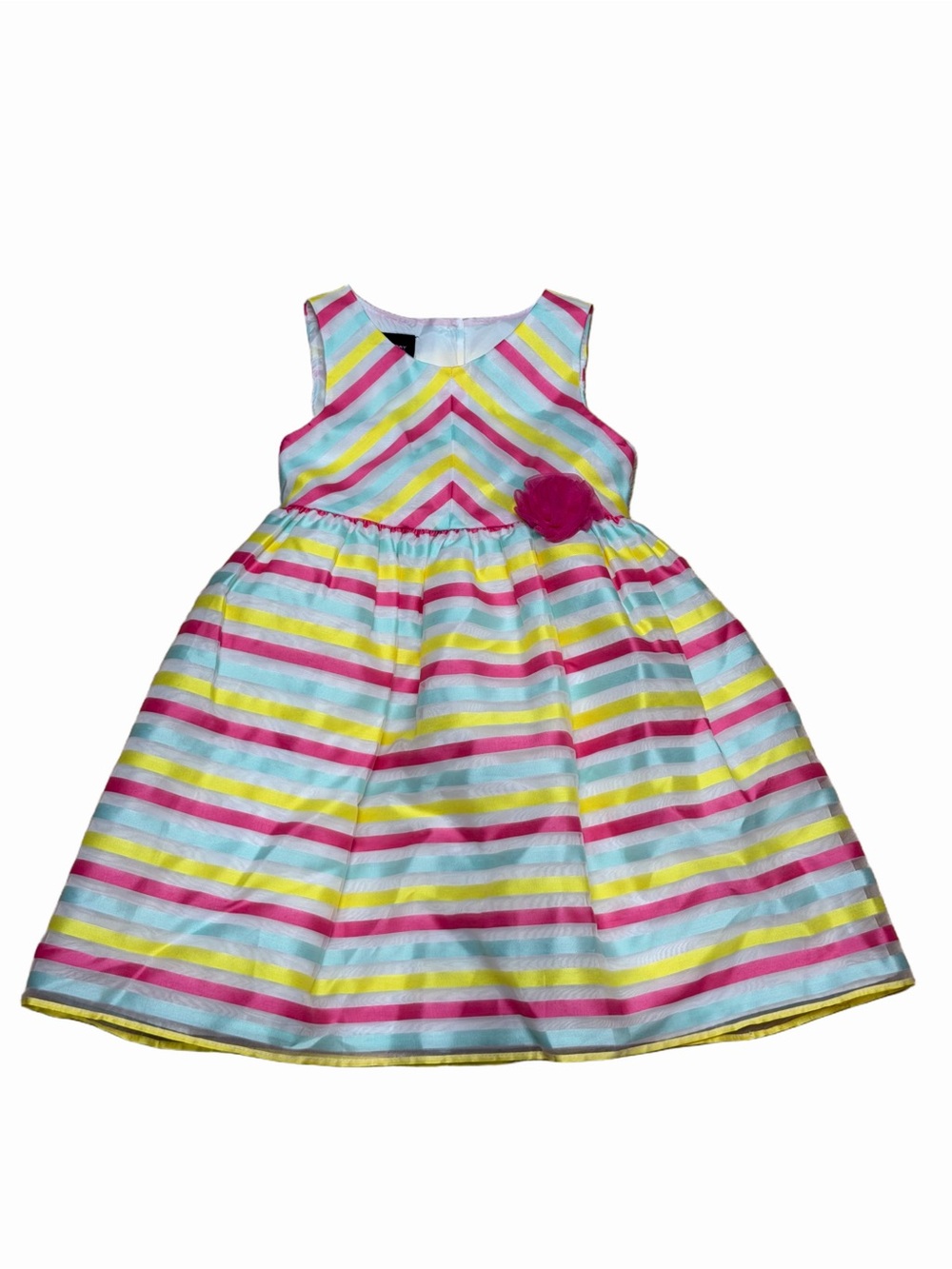 Holiday Editions Girls 3T Striped Party Dress Pink Yellow Aqua Flower